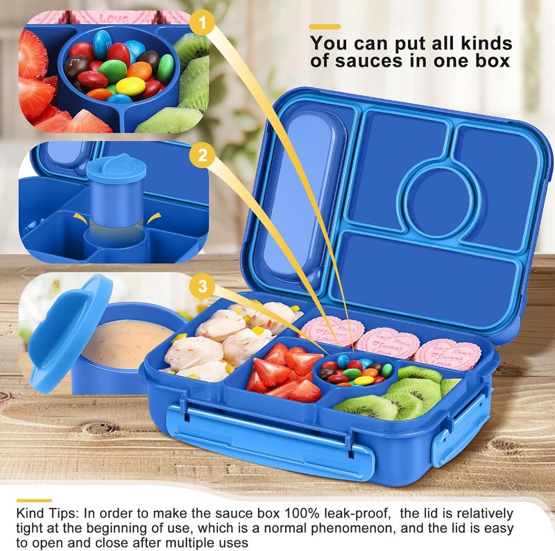 Amathley Bento Box Adult Lunch Box Kids,Lunch Containers for Adults/Kids/Toddler,5 Compartments Bento Lunch Box with Sauce Vontainers,Microwave & Dishwasher & Freezer Safe,BPA-Free (Navy) - Image 4